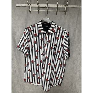 Public Record Shirt Men Sz 3XL White Striped Roses AOP Button Up Hawaiian Floral